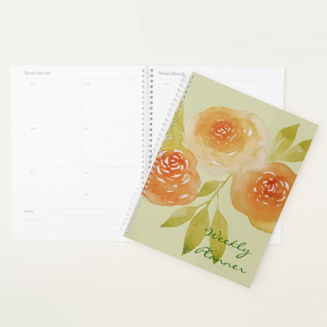 Agenda Aquarela Rosas Semanais Cor de Damasco (Exibição)