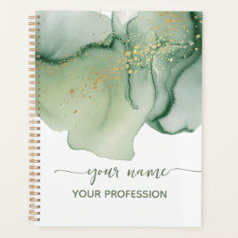 Agenda Aquarela Verde Sage Dourado Seu nome & Profissão