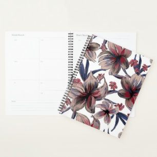 Agenda Aquarelas Crimson Floral em Branco