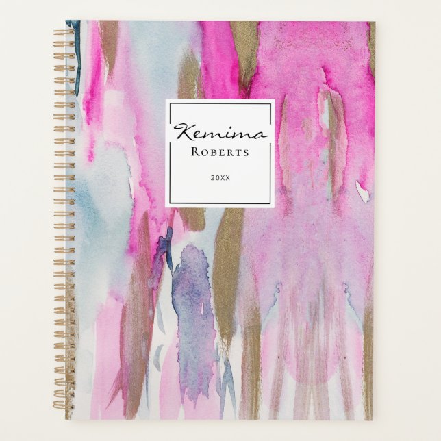 Agenda Aquarelas Rosa Azul Moderno Pinceladas Elegantes (Frente)