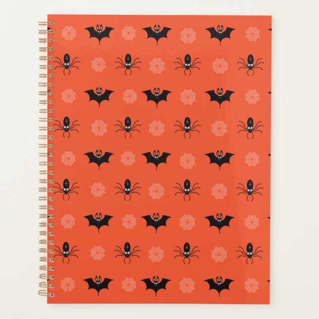 Agenda Aranha do Halloween, morcego e padrão cobweb (Frente)