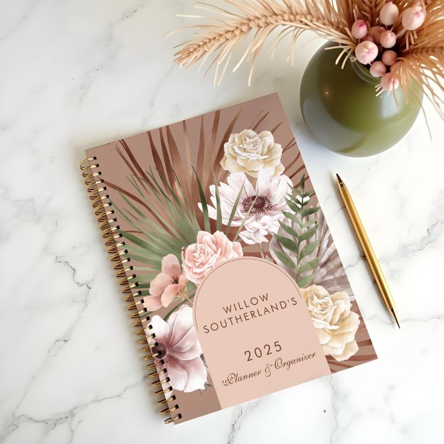 Agenda Arco Fotográfico Floral da Boêmia Moderna (Modern Chic Bohemian Watercolor Florals Photo Arch Planner)