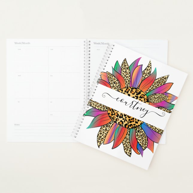 Agenda Arco-íris e estampa de leopardo personalizados   (Exibição)