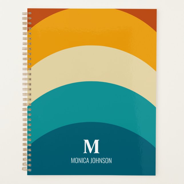 Agenda Arco-Íris Monograma Nome Personalizado Retroativo  (Frente)