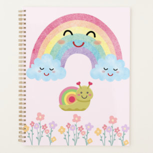 Agenda Arco-íris Sorridente Feliz com Caracol Fofo & Nuve