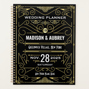 Agenda Art Deco Dourado 1920 Negro Elegante Gatsby Casame