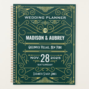 Agenda Art Deco Dourado 1920 Verde Elegante Gatsby Casame