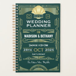 Agenda Art Deco Dourado 1920 Verde Gatsby Casamento