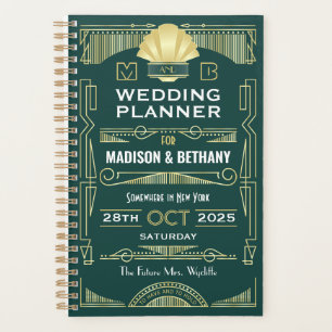 Agenda Art Deco Dourado 1920 Verde Gatsby Casamento