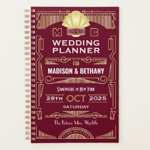 Agenda Art Deco Dourado Burgundy Elegante Gatsby Casament
