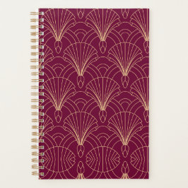 Agenda Art Deco pattern with gold geometric fan motifs 