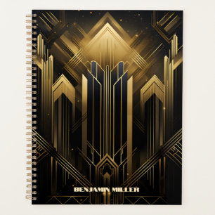 Agenda Art Deco Retro Vintage Clássico 1920 Preto e Doura
