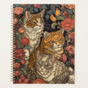 Agenda Art Nouveau Estilo Três Gatos com Flores