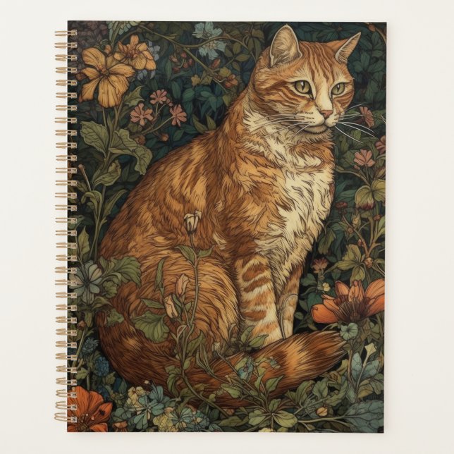 Agenda Art Nouveau Style Cat em um Jardim (Frente)