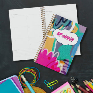 Agenda Arte Abstrata Colorida e Ousada com Nome Personali