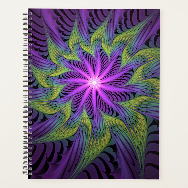 Agenda Arte abstrata fractal moderna flor roxa verde (Frente)