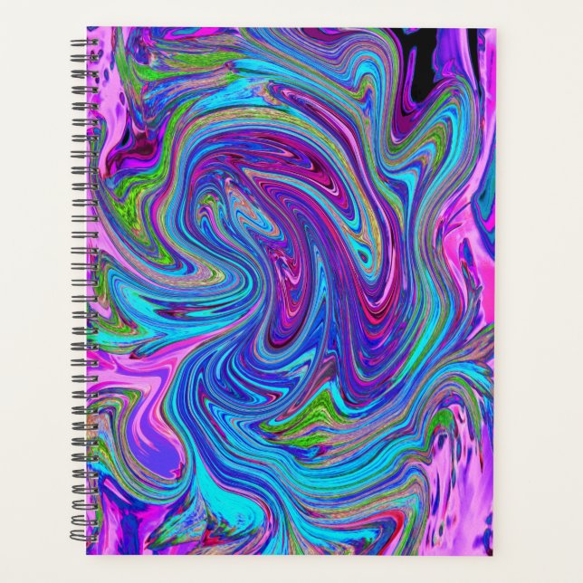Agenda Arte Abstrata Retro Groovy Azul, Rosa e Roxo (Frente)