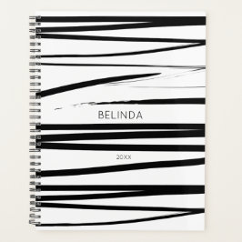 Agenda Arte Abstrato moderna de linhas pretas e brancas p