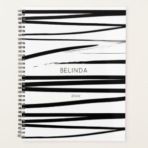 Agenda Arte Abstrato moderna de linhas pretas e brancas p