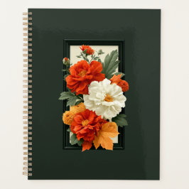 Agenda Arte Acrílica Floral Laranja e Branco Elegante