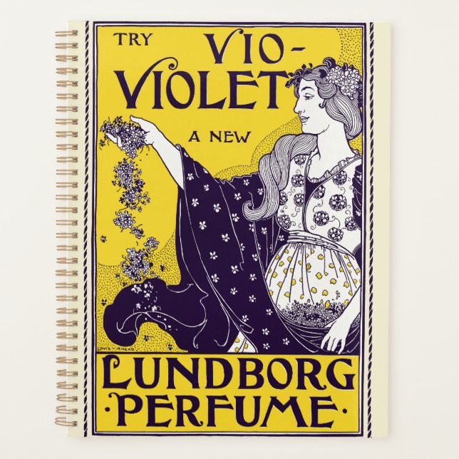 Agenda Arte Clássico Art Nouveau Mulher Flores Roxas (Frente)
