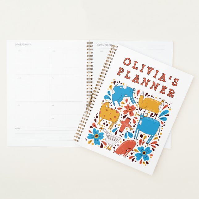 Agenda Arte de Animais Fofos Nome Personalizado Infantil (Exibição)