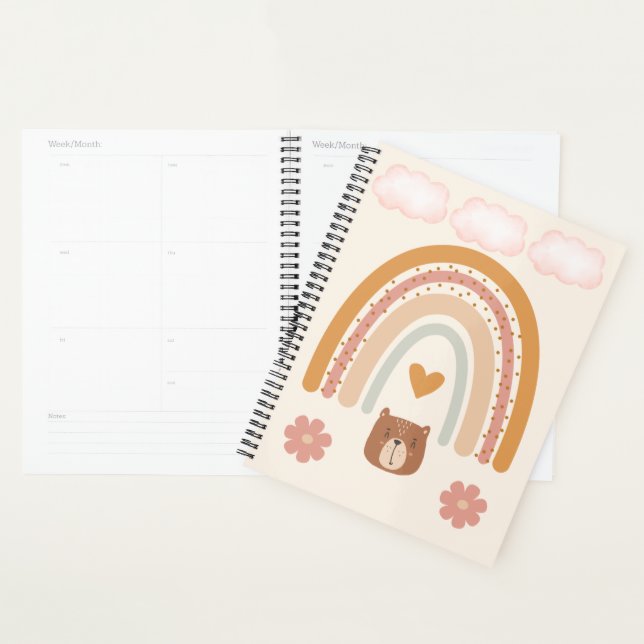 Agenda Arte de Berçário Arco-íris Boho & Urso | Bebê Neut (Exibição)