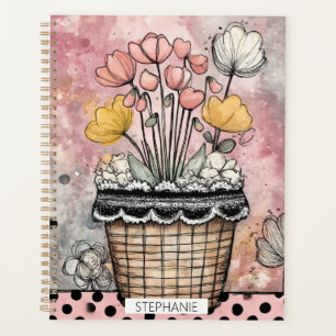Agenda Arte de bolinhas de aquarela floral vintage (7)