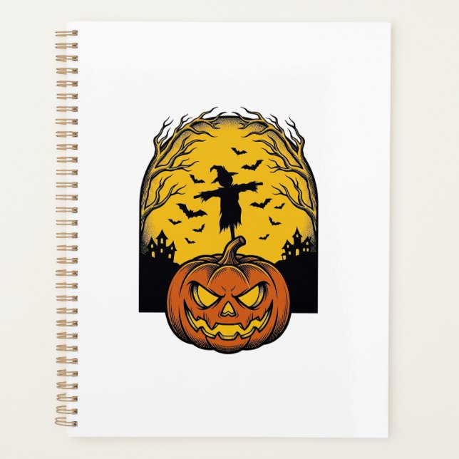 Agenda Arte de Espantalho de Lua de Abóbora de Halloween  (Frente)