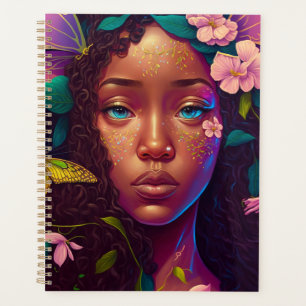 Agenda Arte de Fantasia de Fada Negra Africana-Americana