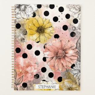Agenda Arte de Flores de Aquarela com Bolinhas Vintage (4