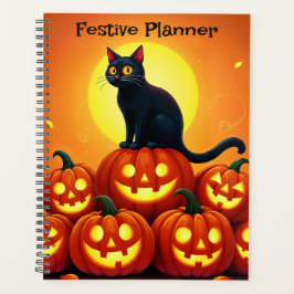 Agenda Arte de Halloween de Natal com lua de gato e cheio