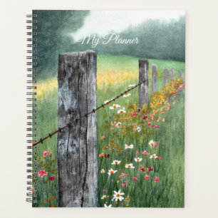 Agenda Arte de paisagem em aquarela com flores, planejado