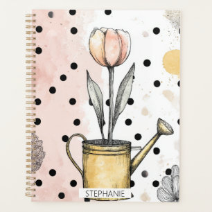 Agenda Arte de Tulipa em Aquarela com Pontos Polka Vintag
