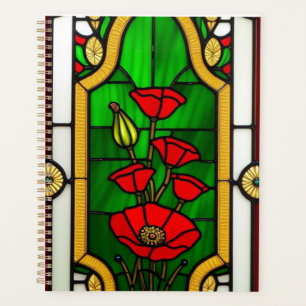 Agenda Arte de Vidro Manchado Flor Vermelha Elegante