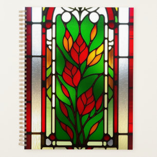 Agenda Arte de Vidro Manchado Flor Vermelha Elegante