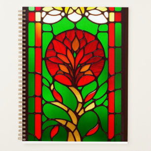 Agenda Arte de Vidro Manchado Flor Vermelha Elegante