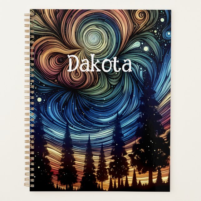 Agenda Arte Eetérea Mística com Árvores e Céu Noturno (Frente)