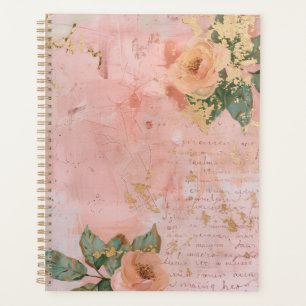 Agenda Arte Floral Abstrata Rosa e Dourado