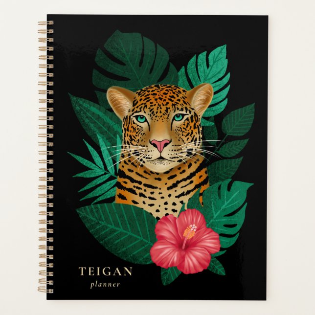Agenda Arte Floral bonito de Leopardo-da-Selva | Preto |  (Frente)