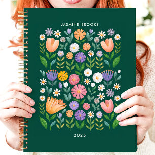 Agenda Arte Folclórica Brilhante Nome Personalizado Flora
