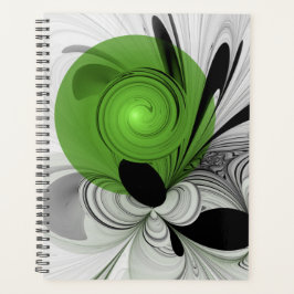 Agenda Arte fractal abstrata em preto e branco com verde