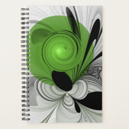 Agenda Arte Fractal Preto e Branco Abstrato com Verde