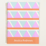 Agenda Arte Geométrica Laranja Cor-de-Rosa Azul Pastel Pe<br><div class="desc">Um giro divertido para a paleta colorida dos anos 80 de azul aqua brilhante,  rosa e laranja em um padrão de formas e linhas de triângulo,  personalizado com seu nome.</div>