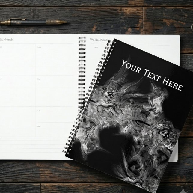 Agenda Arte Moderna Abstrata Monocromática Fumaça (Sleek monochrome smoke design planner for the stylish professional. Stay organized in elegance.)