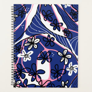 Agenda Arte Neuro Floral Maximalista - Azul Rosa Branco