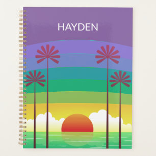 Agenda Arte Personalizada de Palmeiras do Pôr do Sol Roxo