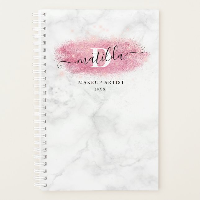 Agenda Artista de maquiagem de mármore Elegante rosa (Frente)