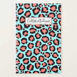 Agenda Artsy Trendy Coral Mint Teal Leopard Animal Print