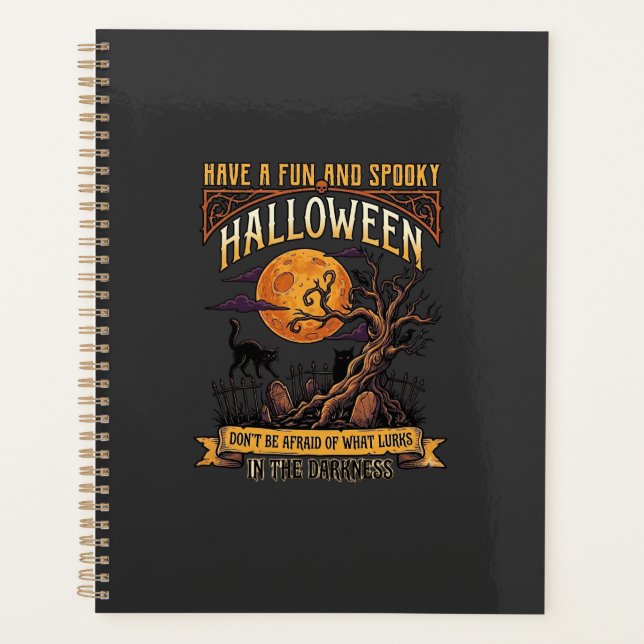 Agenda Árvore Assustadora de Halloween Lua Cheia Gato Pre (Frente)